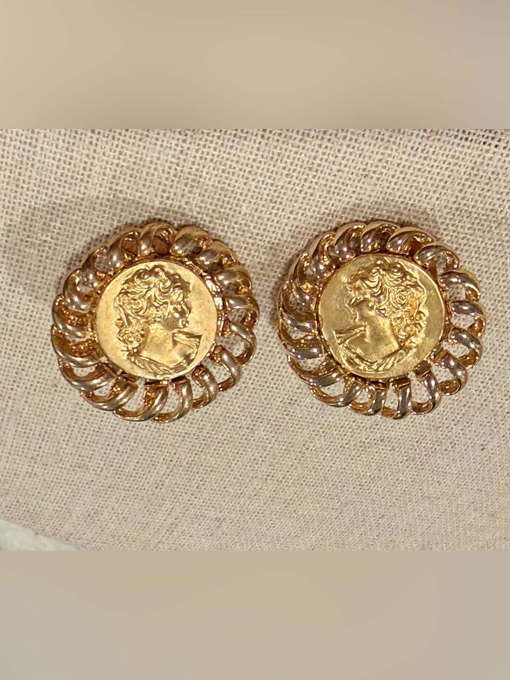 Classic Gold Coin Medallion Clip-On Earrings